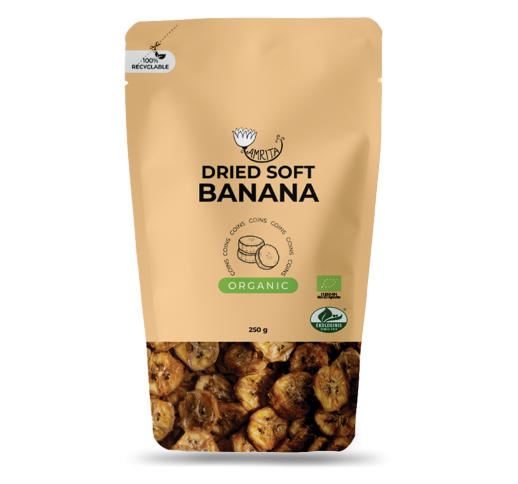 Ekologiški džiovinti minkšti bananų gabaliukai AMRITA, 250 g 1