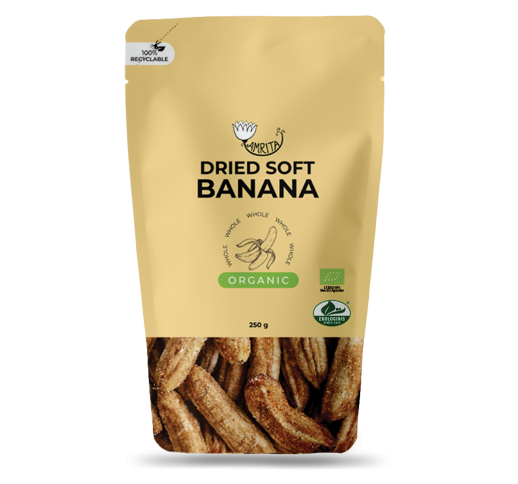 Organic Dried Soft Banana whole AMRITA, 250 g 1