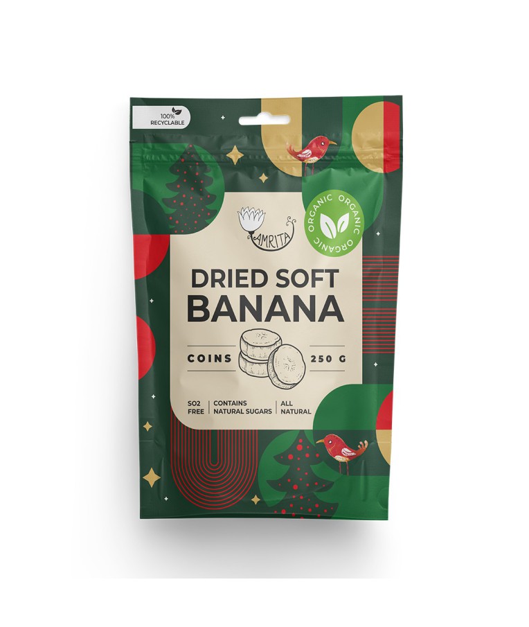 Organic Dried Soft Banana Coins AMRITA, 250 g 2