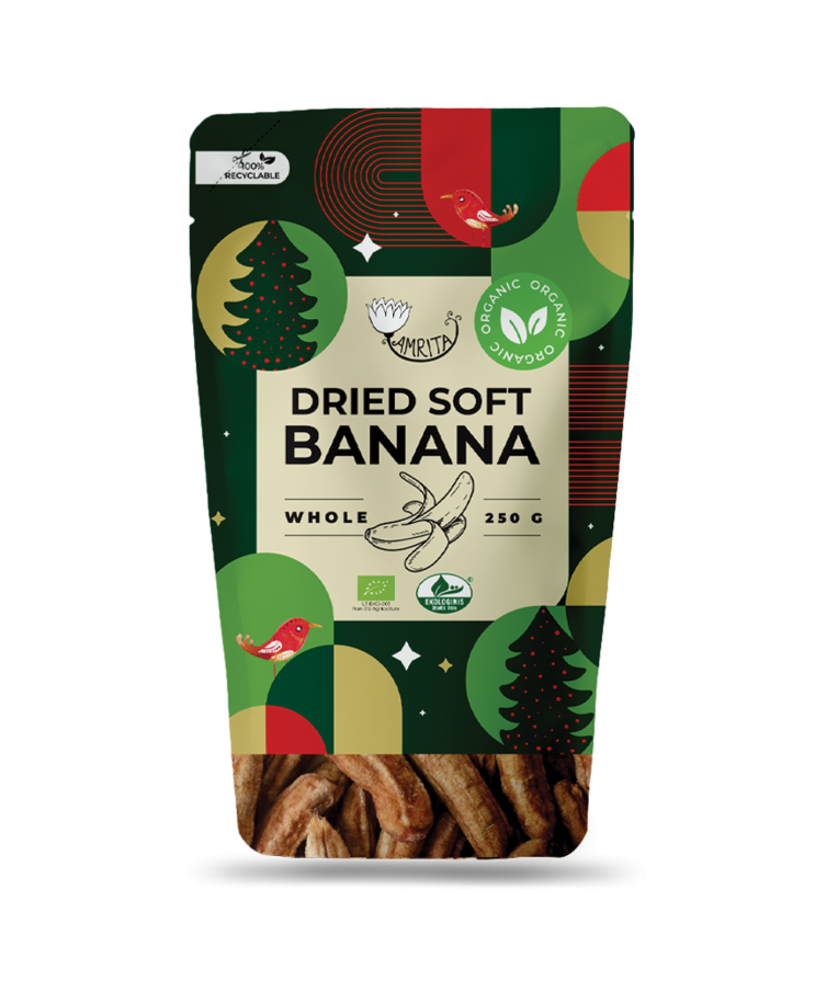 Ekologiški džiovinti minkšti bananai AMRITA, 250 g 2