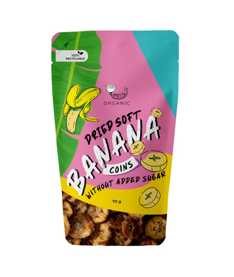Organic Dried Soft Banana Coins AMRITA, 70 g  1