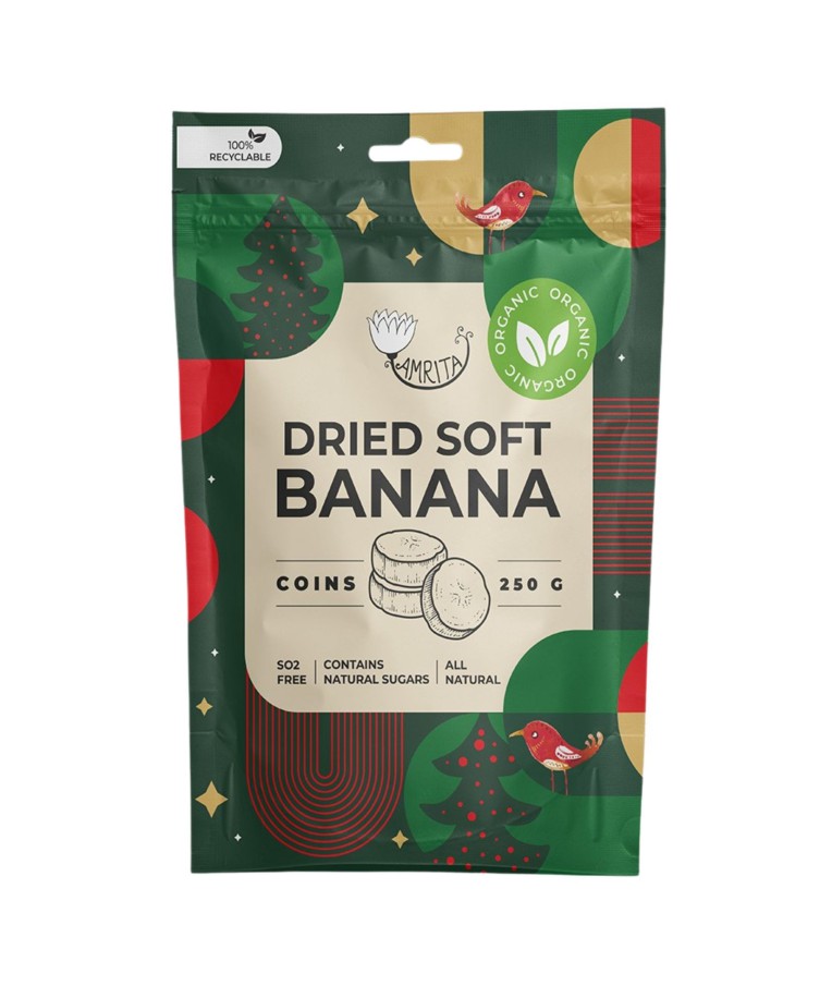 Organic Dried Soft Banana Coins AMRITA, 250 g 2