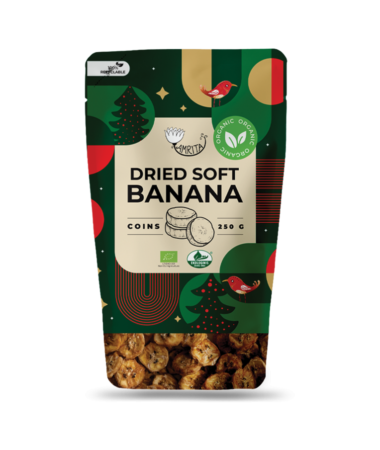 Organic Dried Soft Banana Coins AMRITA, 250 g 2