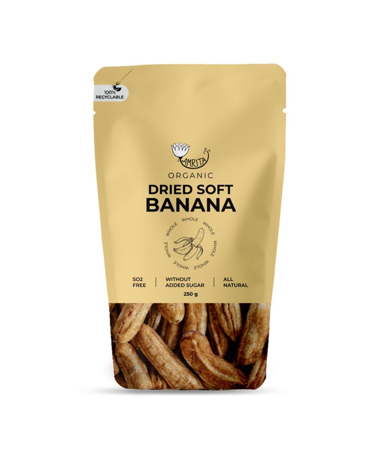 Ekologiški džiovinti minkšti bananai AMRITA, 250 g 2