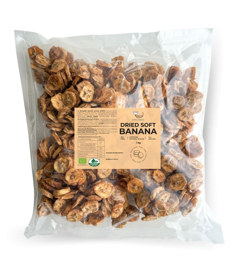 Organic Dried Soft Banana Coins AMRITA, 1kg 1