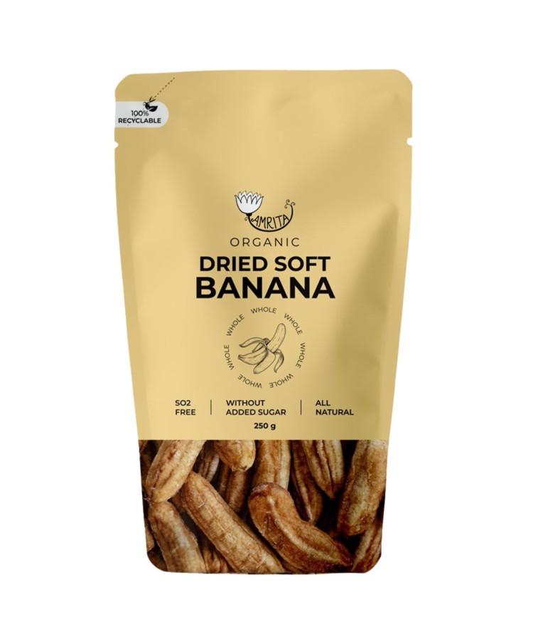 Ekologiški džiovinti minkšti bananai AMRITA, 250 g 2