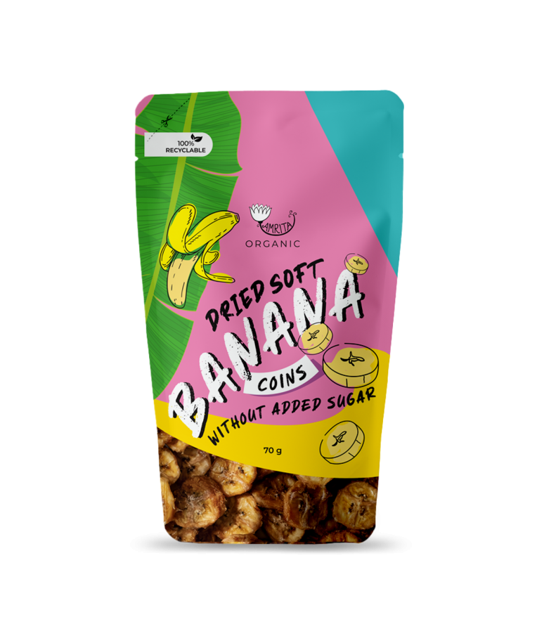 Organic Dried Soft Banana Coins AMRITA, 70 g  1