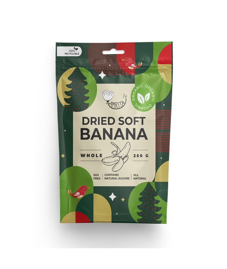 Organic Dried Soft Banana whole AMRITA, 250 g 2