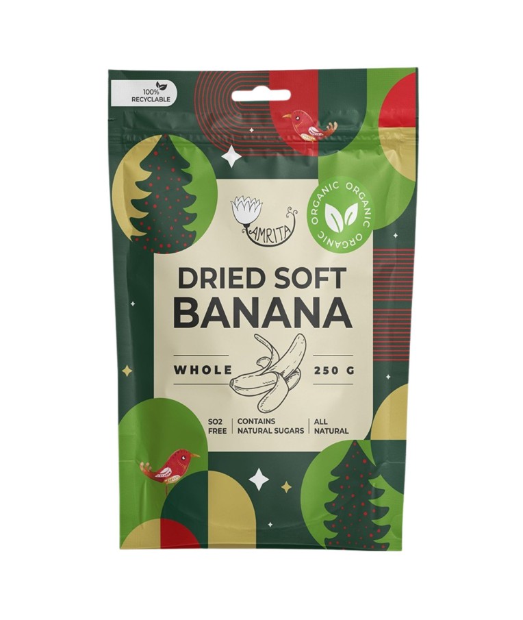 Ekologiški džiovinti minkšti bananai AMRITA, 250 g 2